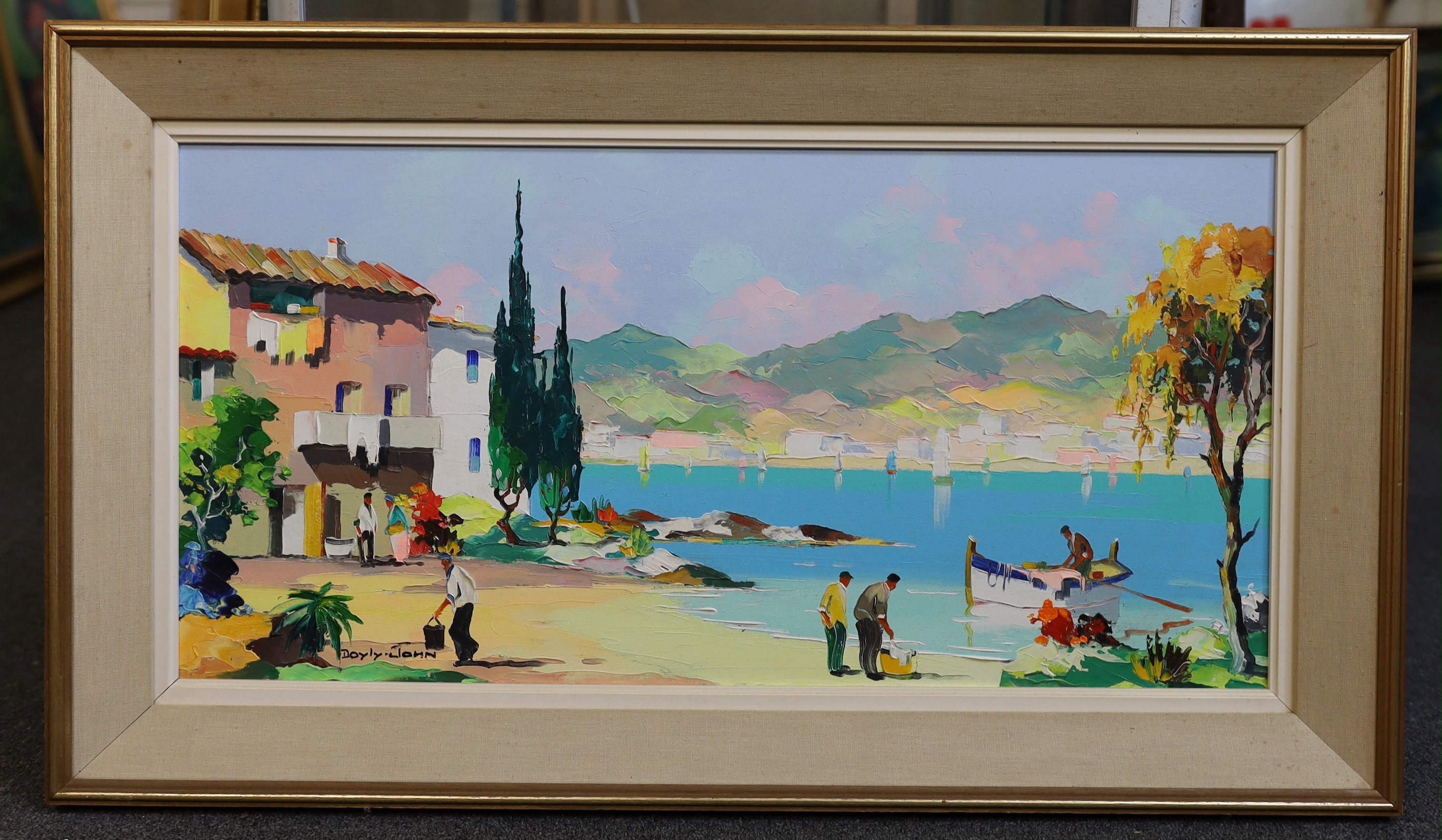 Cecil Rochfort D'Oyly-John (British, 1906-1993), 'Along the Spanish Coast near Marbella on the Costa Brava', oil on canvas, 35 x 71cm